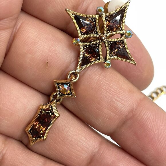 Rare Gold Tone Vintage Brown AB Glass Rhinestone Necklace Bracelet Earrings Set - Picture 6 of 9